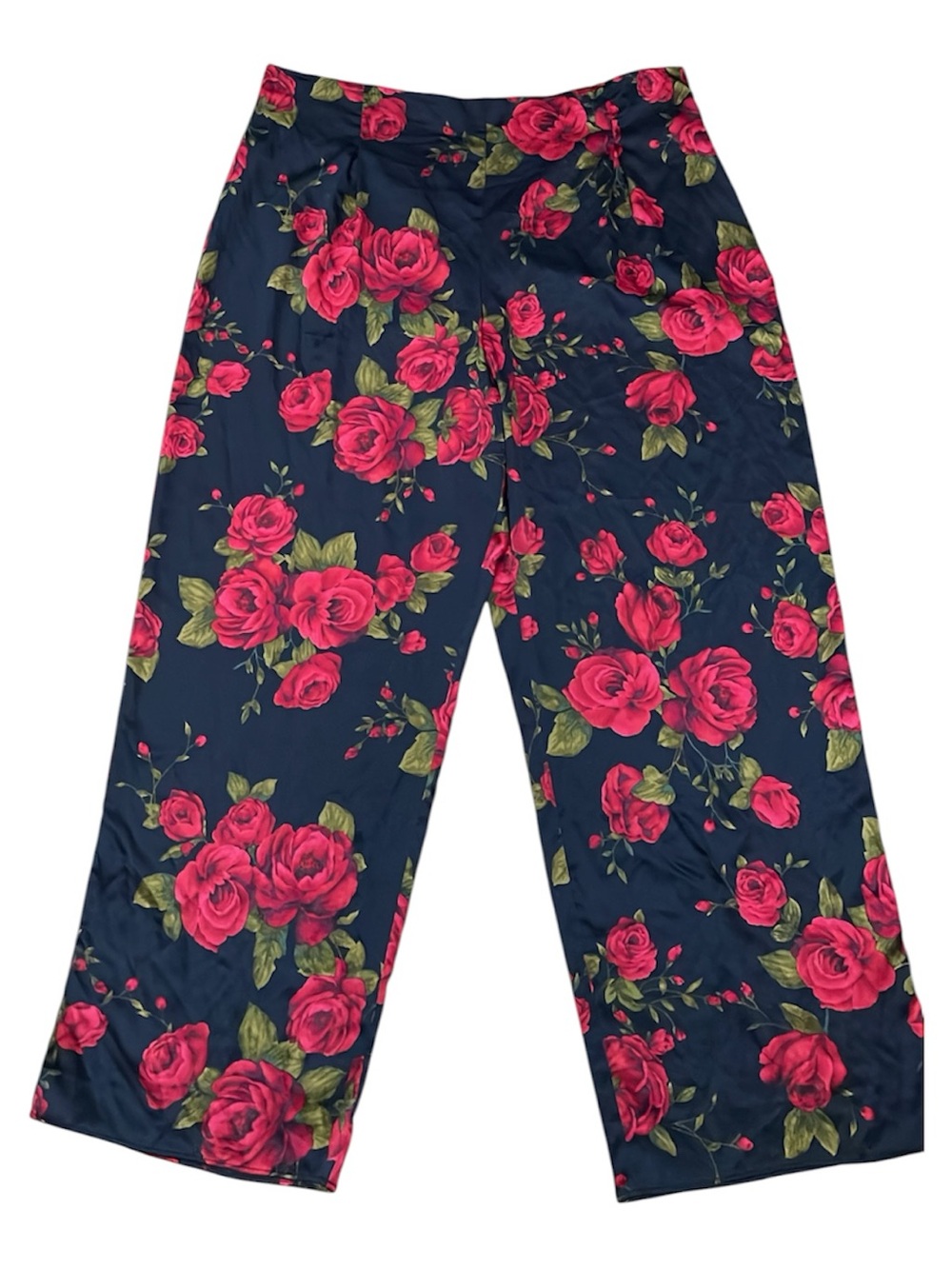 Victoria’s Secret Floral Satin Pajama Lounge Pants XXL – Black & Red Rose Print